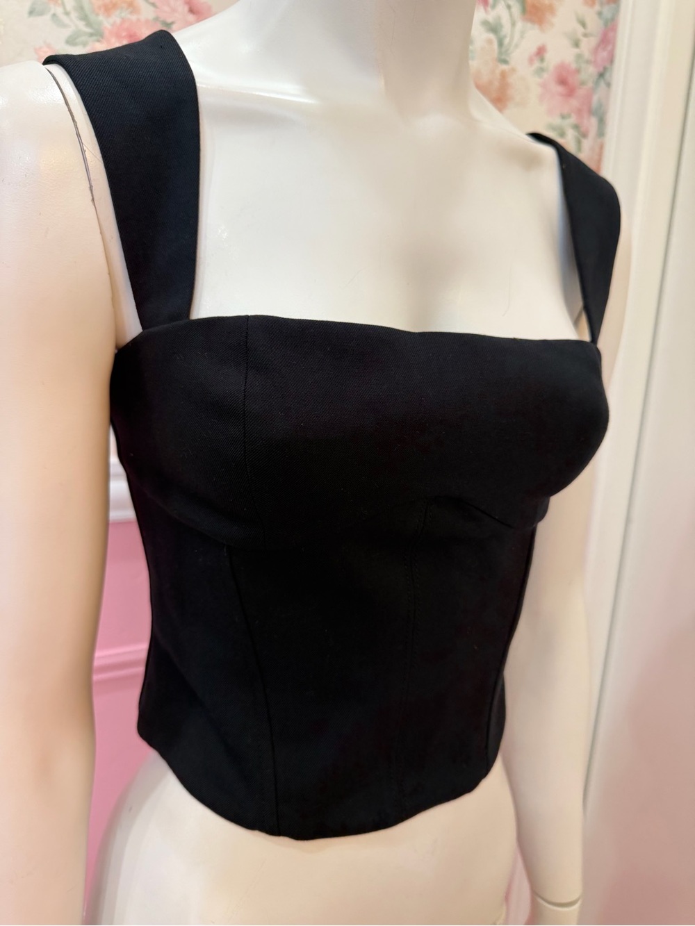 Oh Polly Black Square-Neck Bustier Crop Top